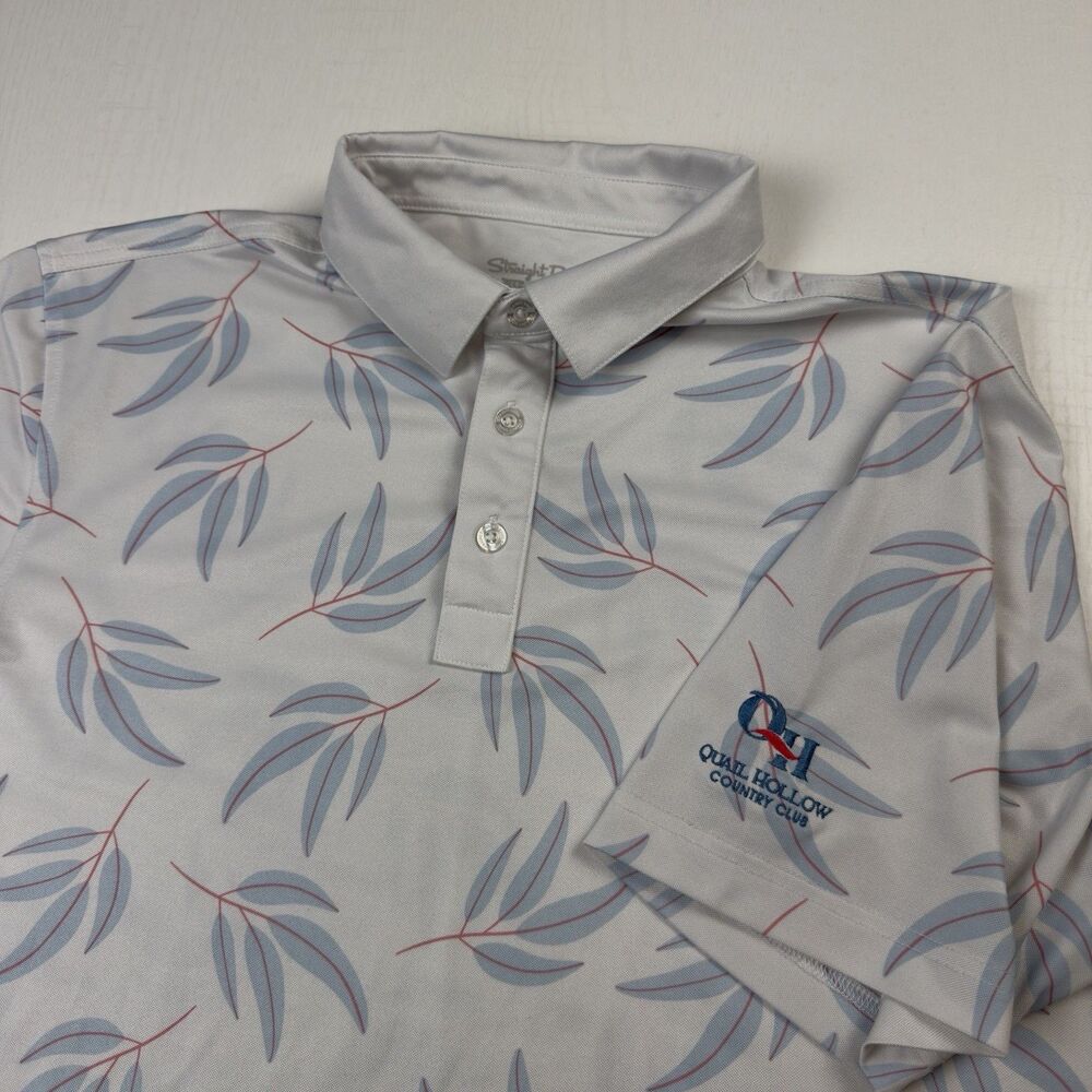 Straight Down Golf Polo Quail Hollow Country Club Ohio Mens M Floral Stretch
